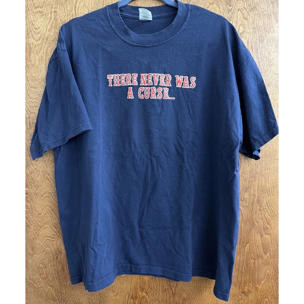 Boston Red Sox - "There Never Was A Curse" - Navy Blue Shirt - XL Pre Owned